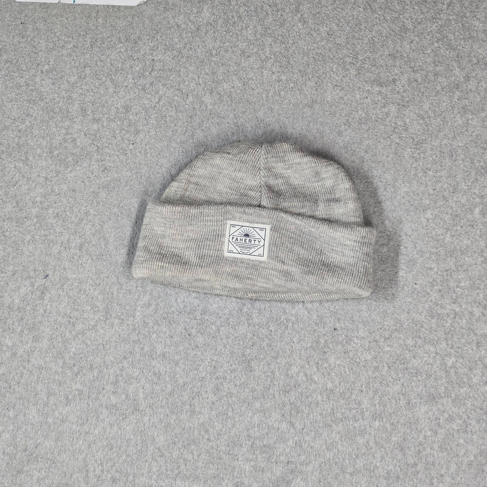 Faherty Men Beanie ONE SIZE Gray Knit Foldover Patch Logo